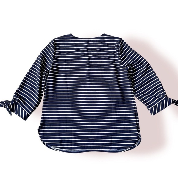 Talbots Nautical Stripe Shirt Blouse Navy Blue White SP - Picture 10 of 12